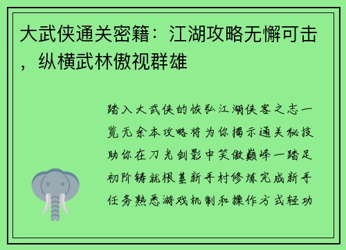 大武侠通关密籍：江湖攻略无懈可击，纵横武林傲视群雄