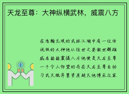 天龙至尊：大神纵横武林，威震八方